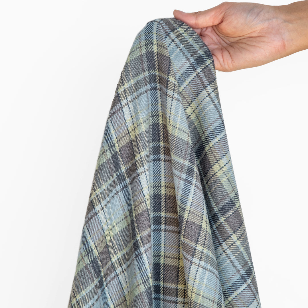 Deadstock Yarn Dyed Plaid Wool - Pale Blue/Lime/Grey