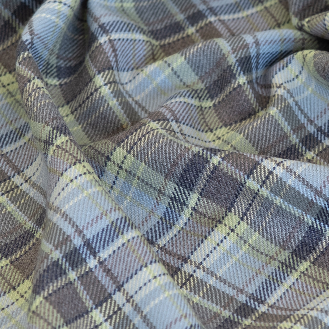 Deadstock Yarn Dyed Plaid Wool - Pale Blue/Lime/Grey