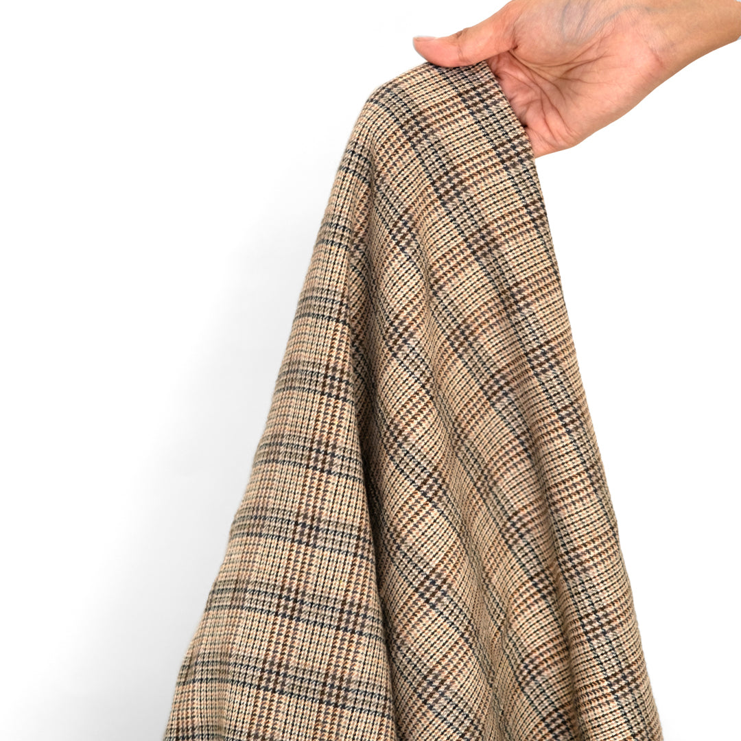 Deadstock Plaid Wool Suiting - Deep Sage/Wheat