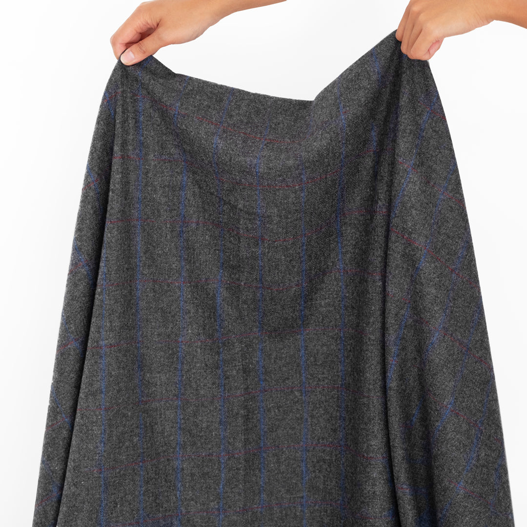Deadstock Windowpane Mohair Wool Suiting - Charcoal/Ocean/Merlot