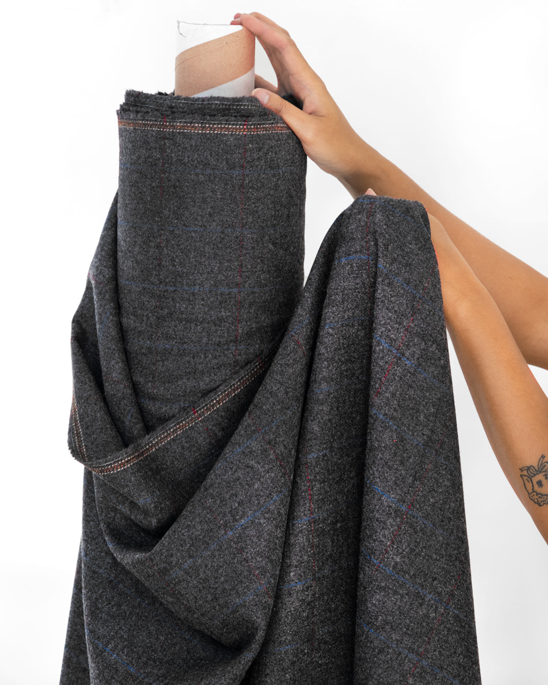 Deadstock Windowpane Mohair Wool Suiting - Charcoal/Ocean/Merlot