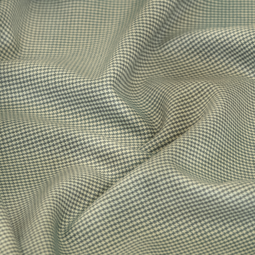 Deadstock Houndstooth Worsted Wool Suiting - Sage/Buttermilk