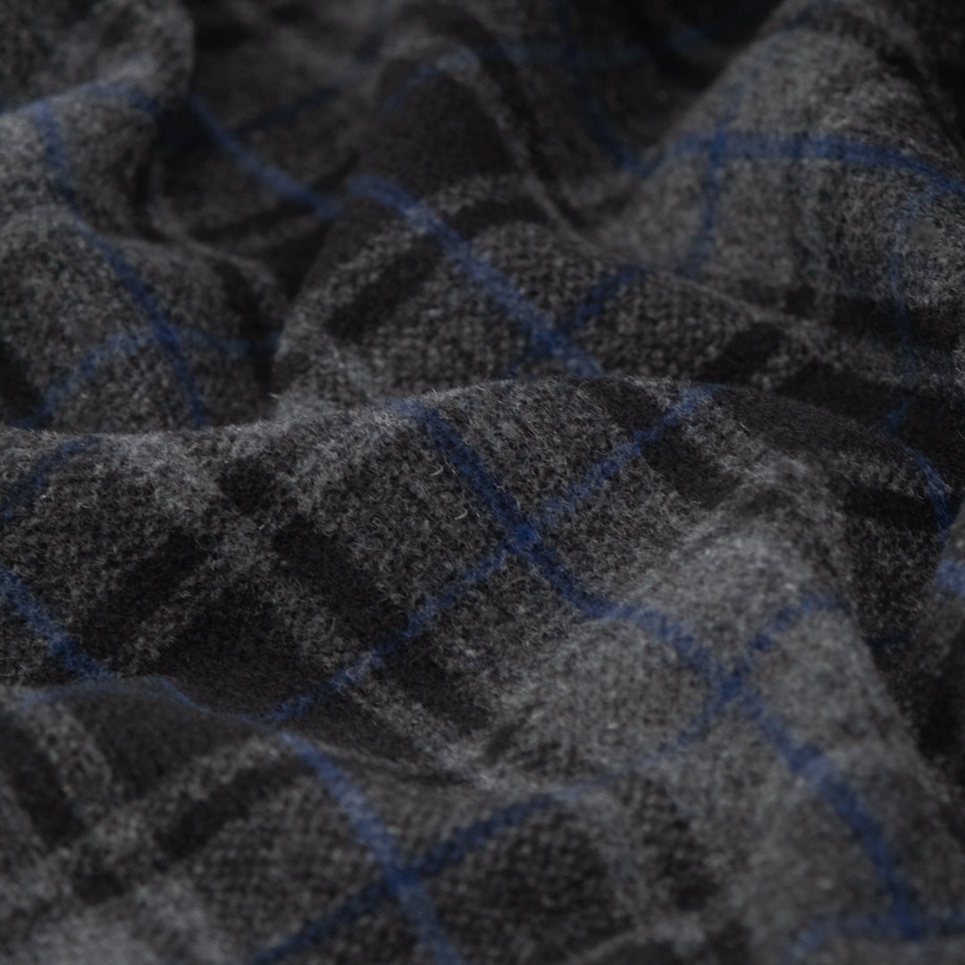 Deadstock Double Faced Plaid Wool Blend Coating - Black/Charcoal/Deep Blue