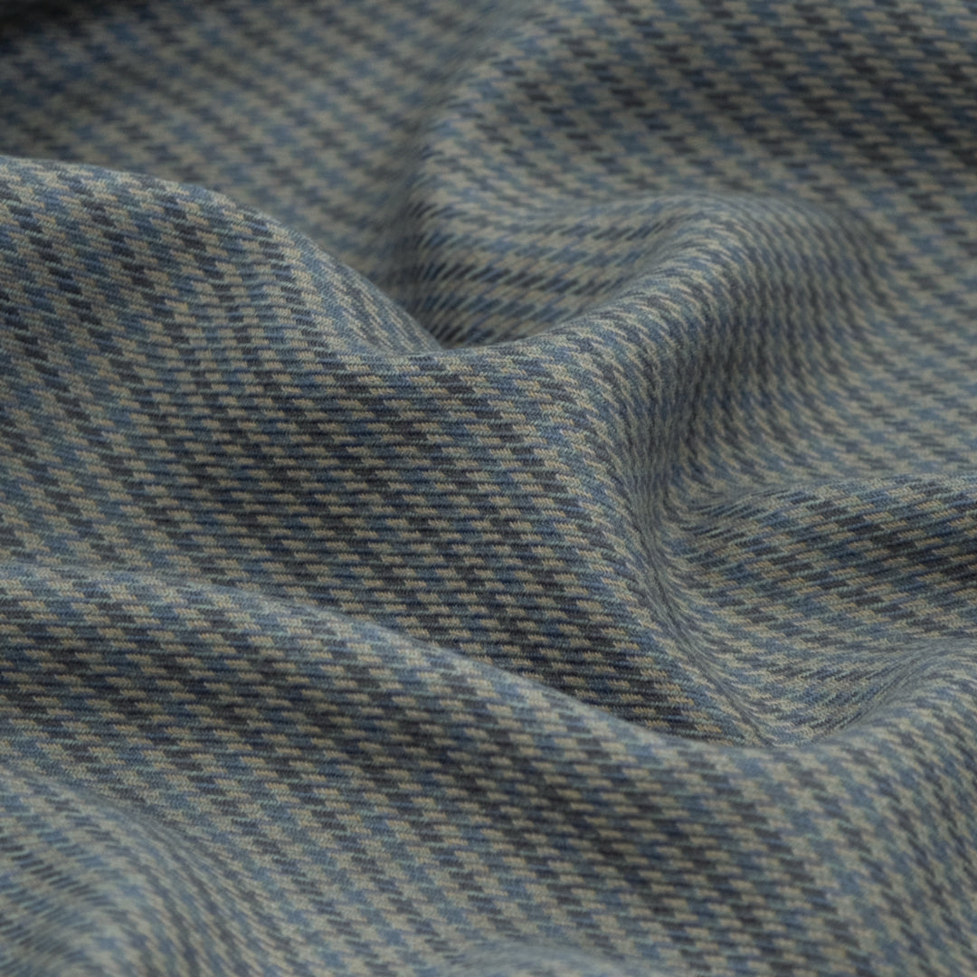 Deadstock Mini Houndstooth Wool Suiting - Slate Blue/Taupe/Grey