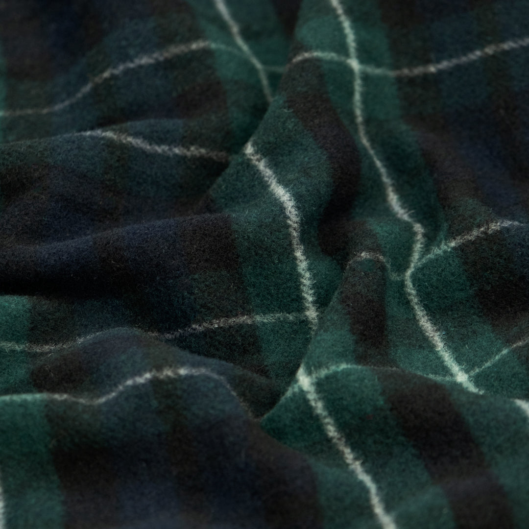 Deadstock Plaid Wool Blend Coating - Deep Spruce/Deep Navy/Ivory