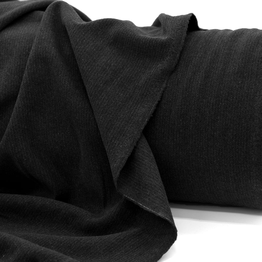 Deadstock Self Stripe Wool Blend Coating - Black