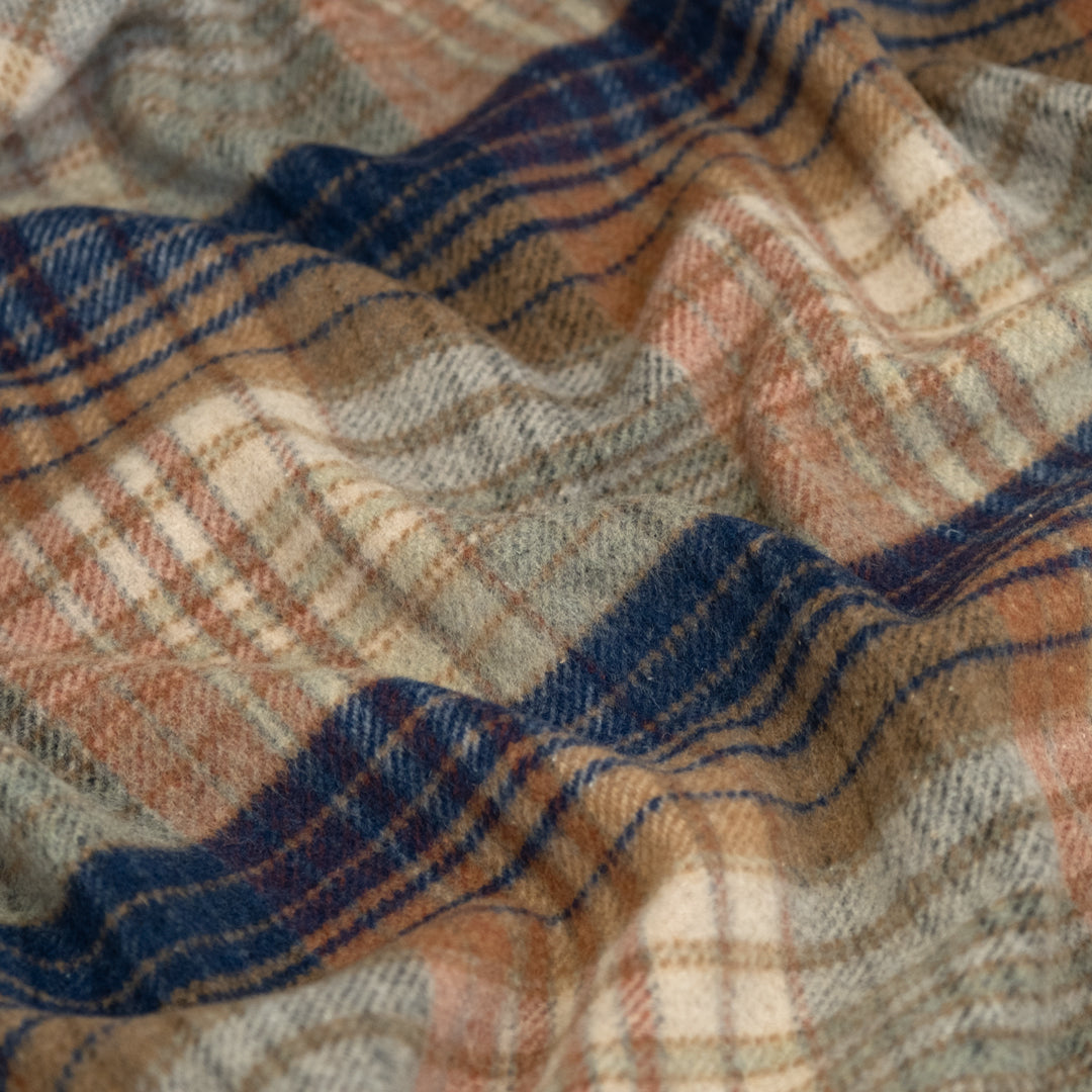 Deadstock Yarn Dyed Plaid Wool Blend Coating - Soft Pastel/Navy