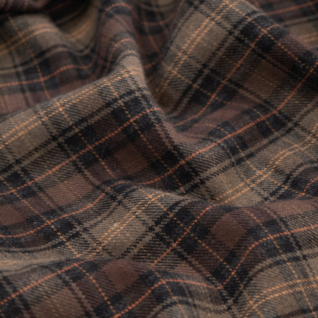 Deadstock Yarn Dyed Plaid Wool Suiting - Taupe/Brown/Peach