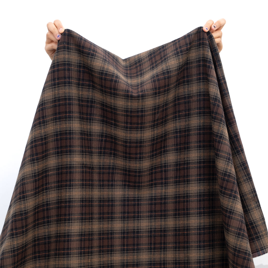Deadstock Yarn Dyed Plaid Wool Suiting - Taupe/Brown/Peach