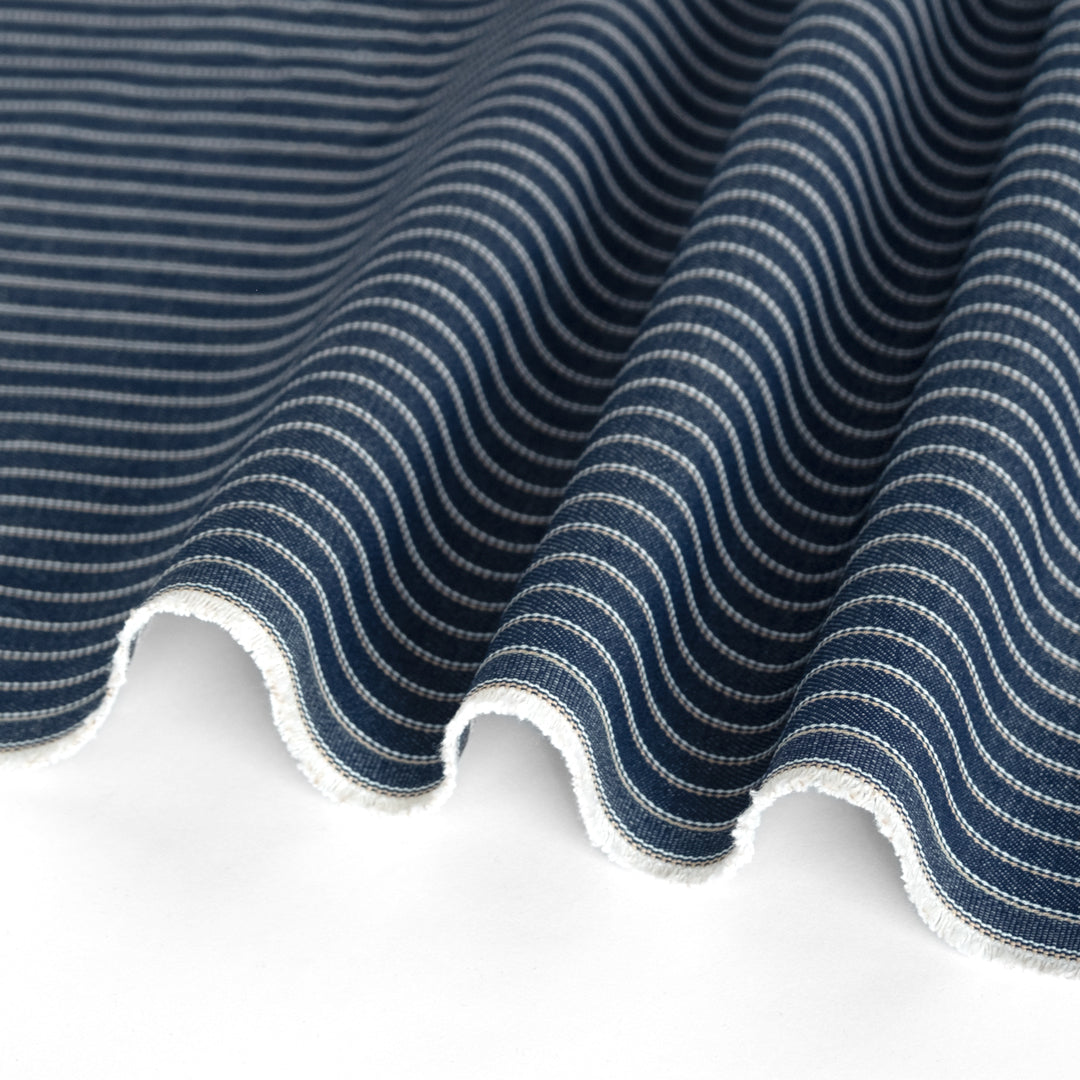 11.5oz Retro Striped Raw Denim - Indigo/Tan/White | Blackbird Fabrics