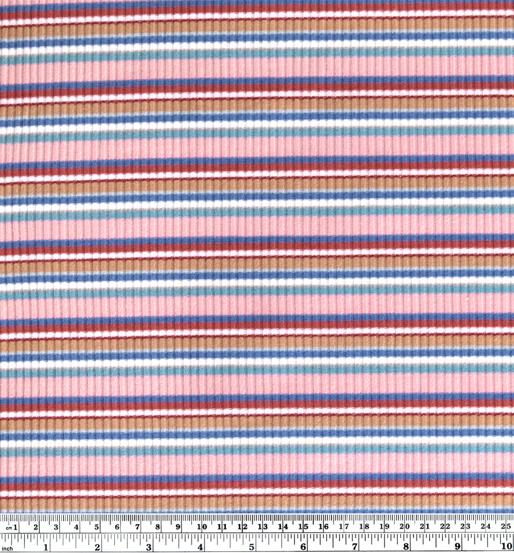 Desert Stripe Cotton Rib Knit - Blush/Sky/Red Clay | Blackbird Fabrics