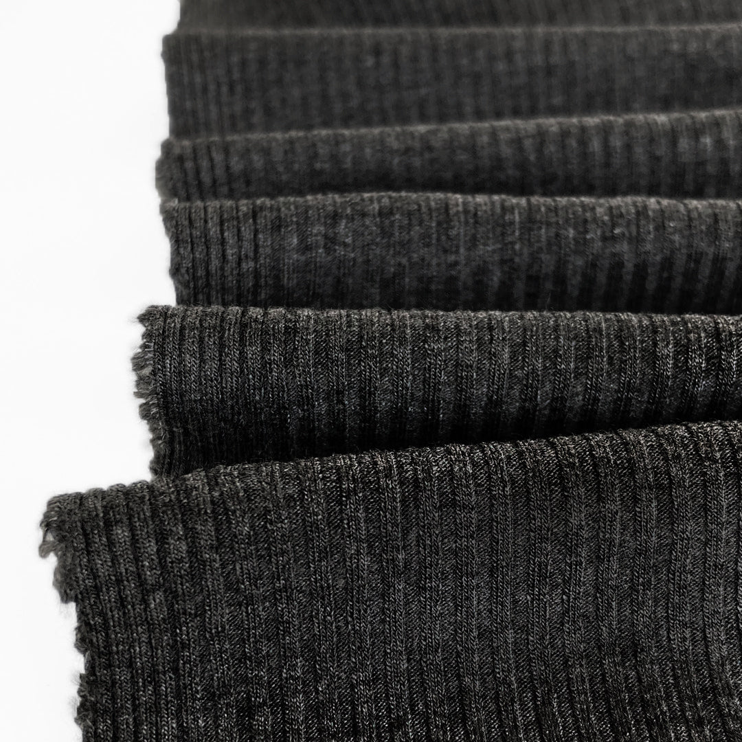Medium Weight Bamboo Rib Knit - Deep Heather Charcoal | Blackbird Fabrics