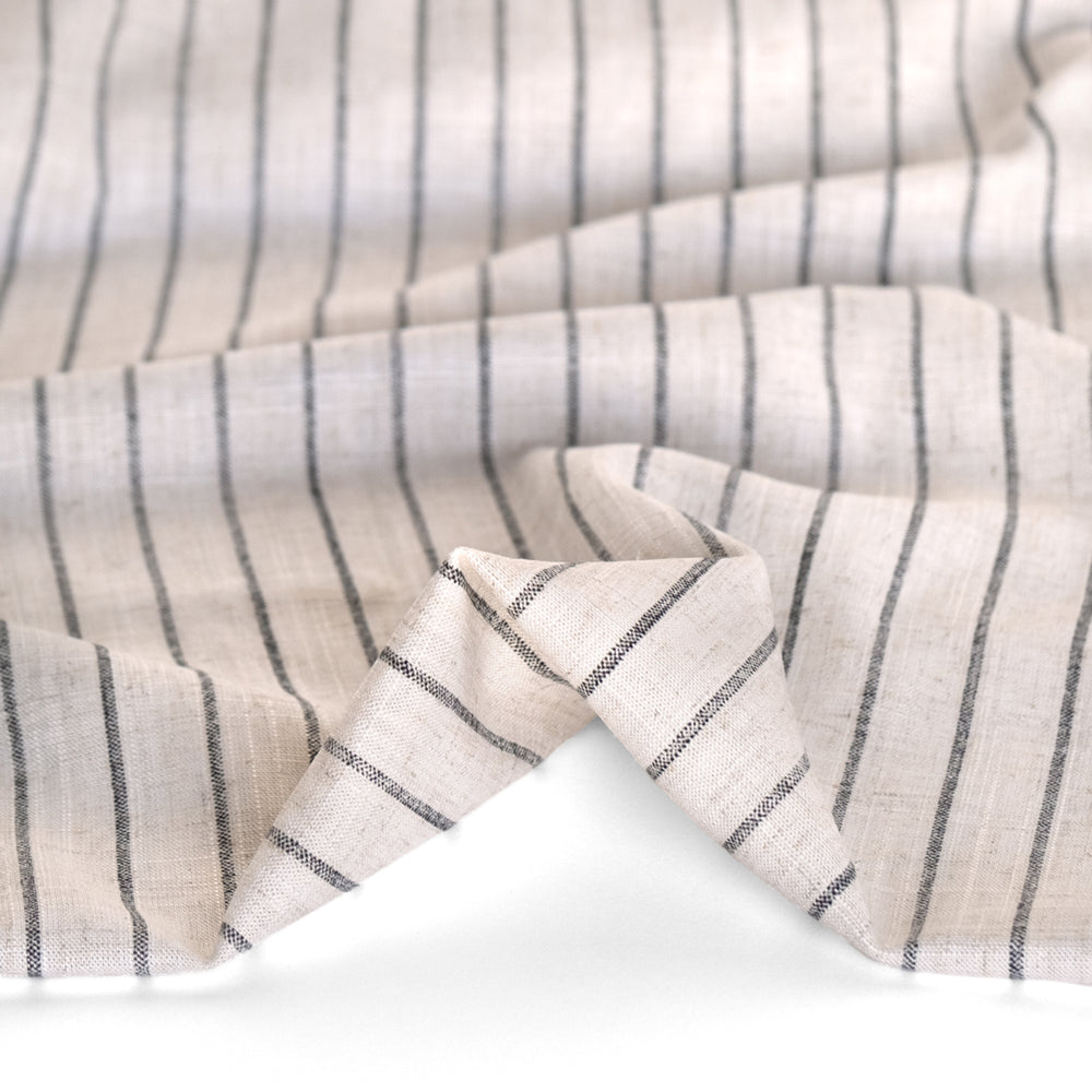 Striped Viscose Linen Noil Natural Blackbird Fabrics