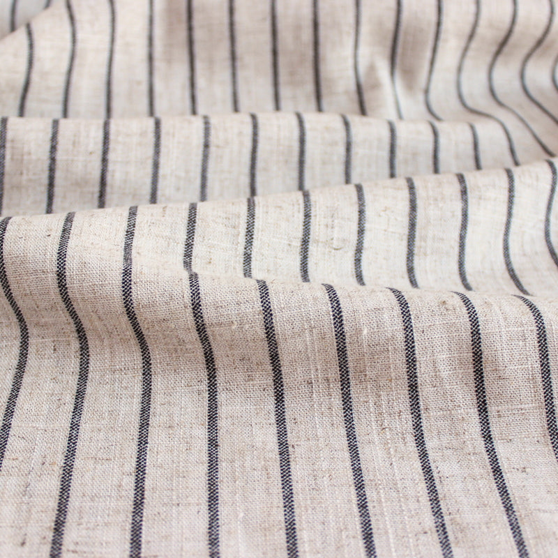 Striped Viscose Linen Noil Natural Blackbird Fabrics