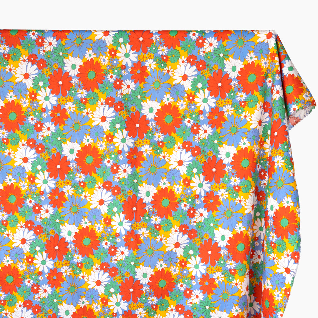 Mod Floral Cotton Poplin - Periwinkle/Red/Green