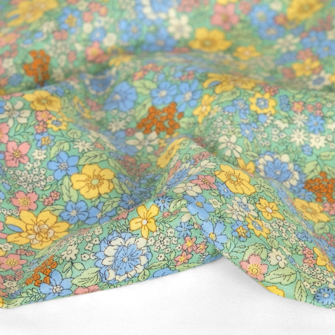 Flower Garden Cotton Poplin - Mint/Butter/Sky Blue | Blackbird Fabrics