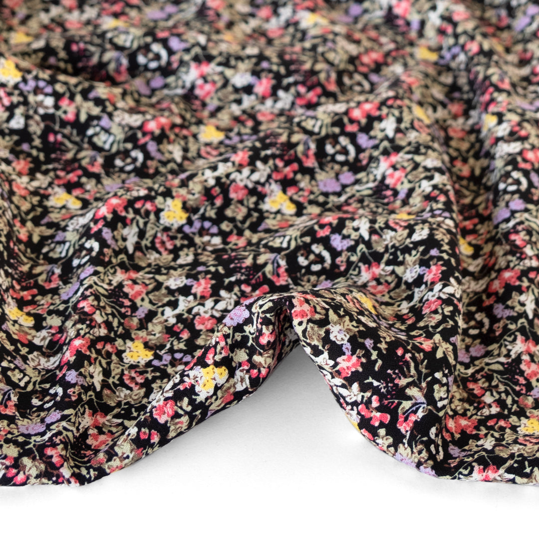 Grunge Floral Viscose Crepe - Black/Pink/Yellow | Blackbird Fabrics