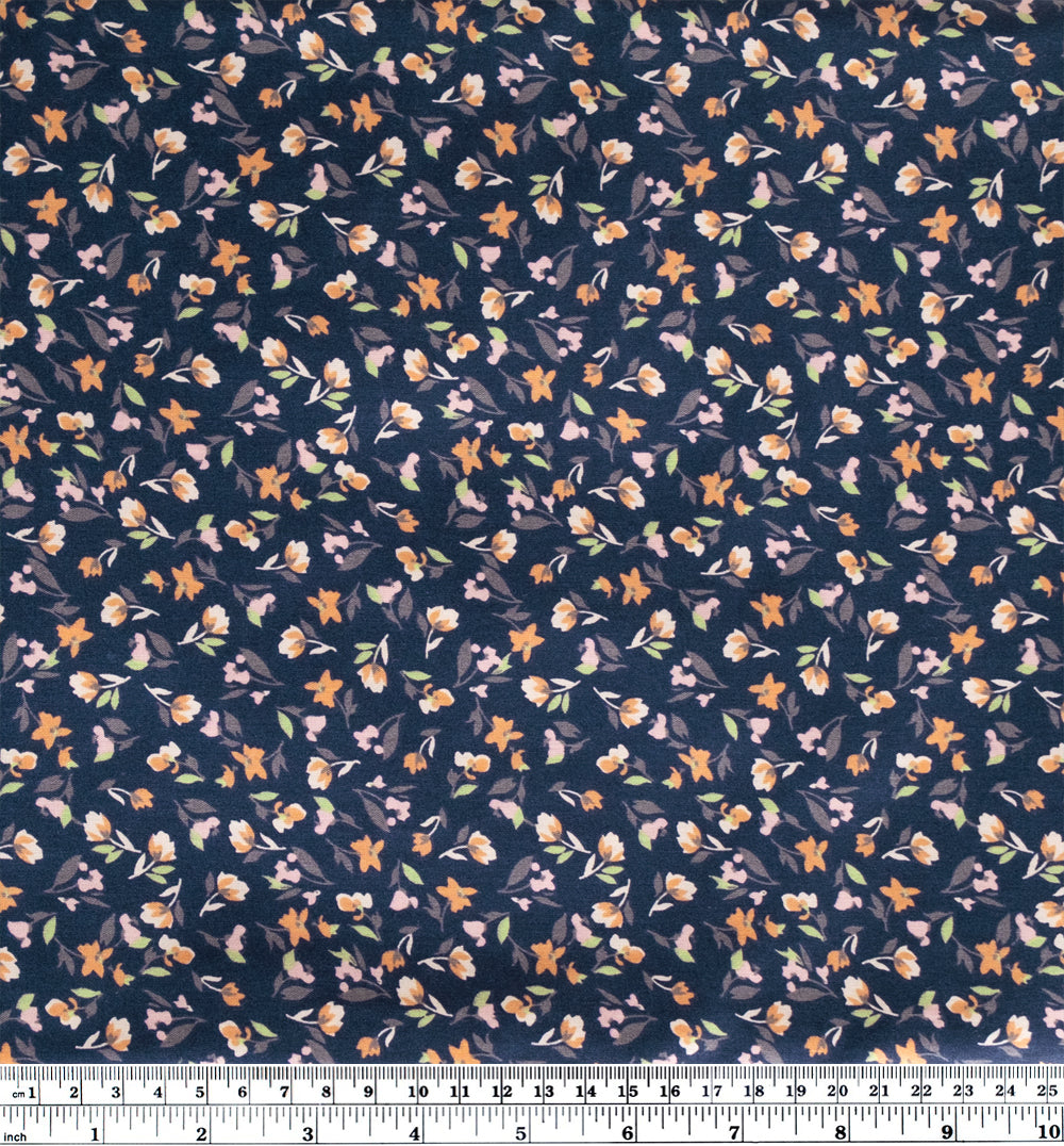 Ditsy Flowerbuds Cotton Poplin - Navy/Peach | Blackbird Fabrics