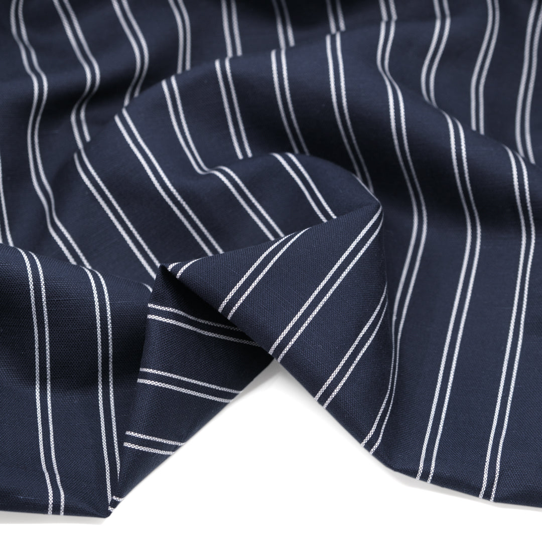 Striped Midweight Lyocell Linen Slub - Navy | Blackbird Fabrics
