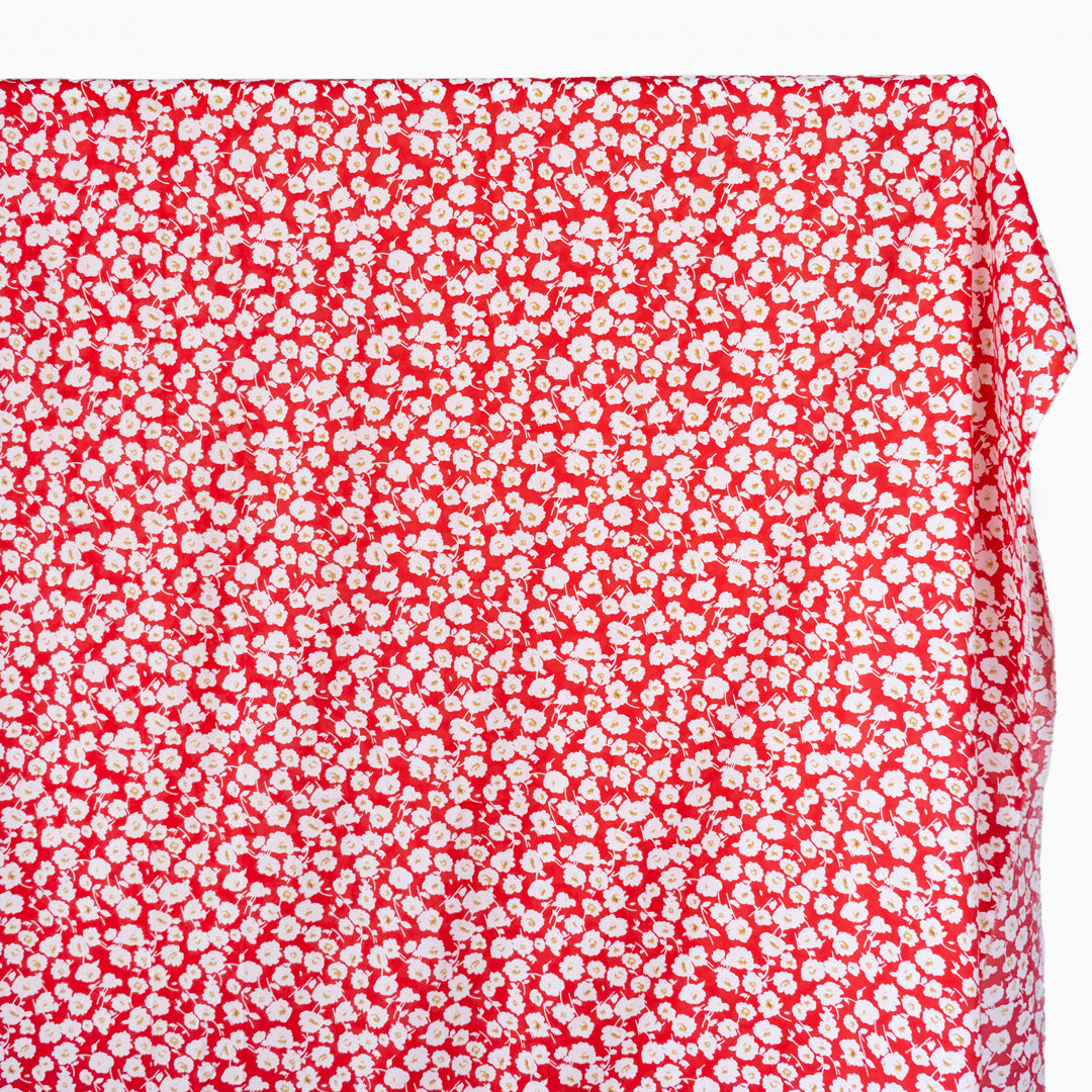 Budding Floral Cotton Voile - Fire Red