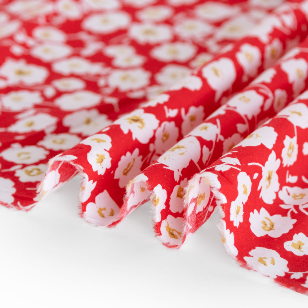 Budding Floral Cotton Voile - Fire Red