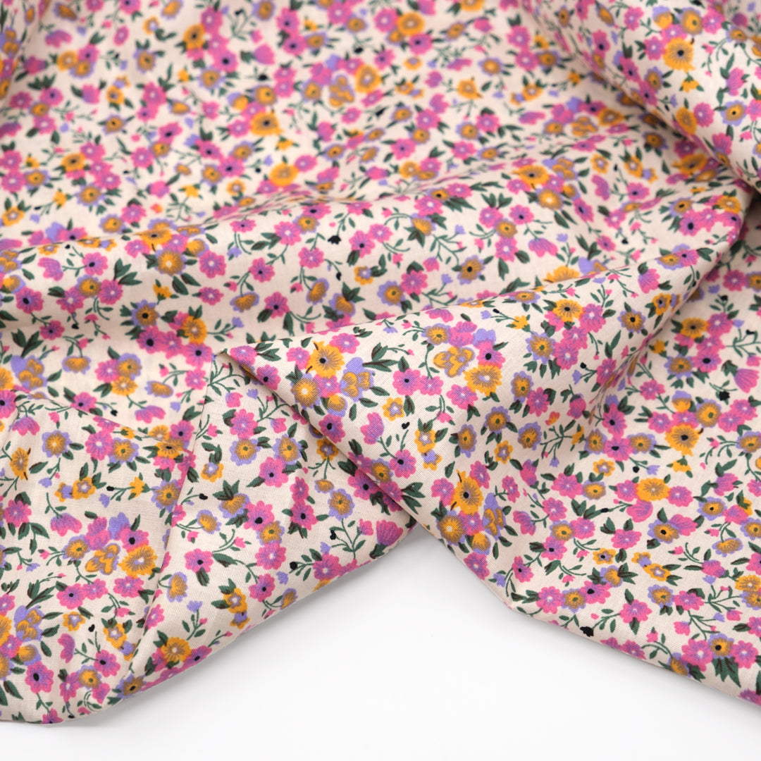 Budding Floral Cotton Poplin - Ivory/Pink/Lilac | Blackbird Fabrics