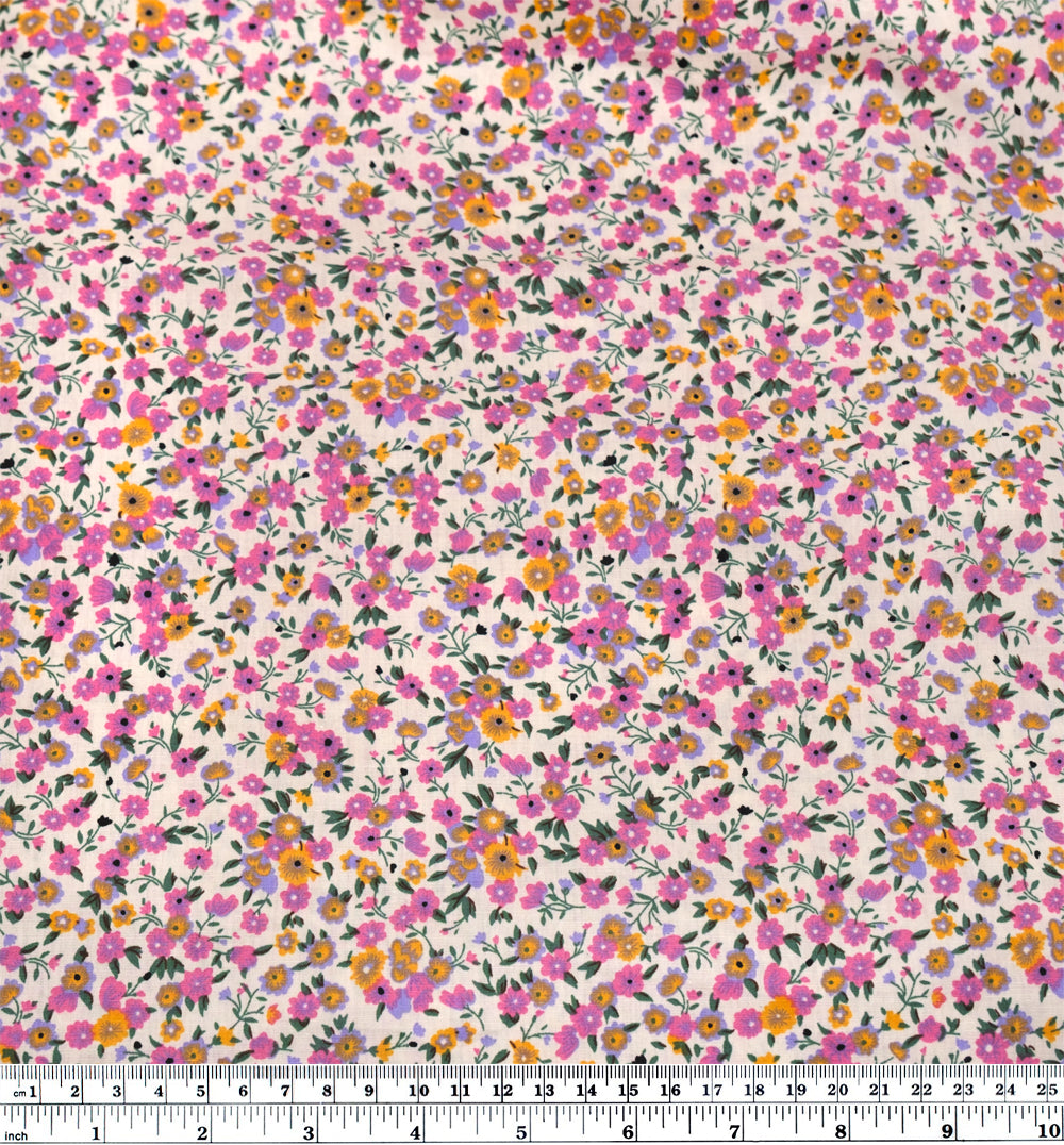 Budding Floral Cotton Poplin - Ivory/Pink/Lilac | Blackbird Fabrics