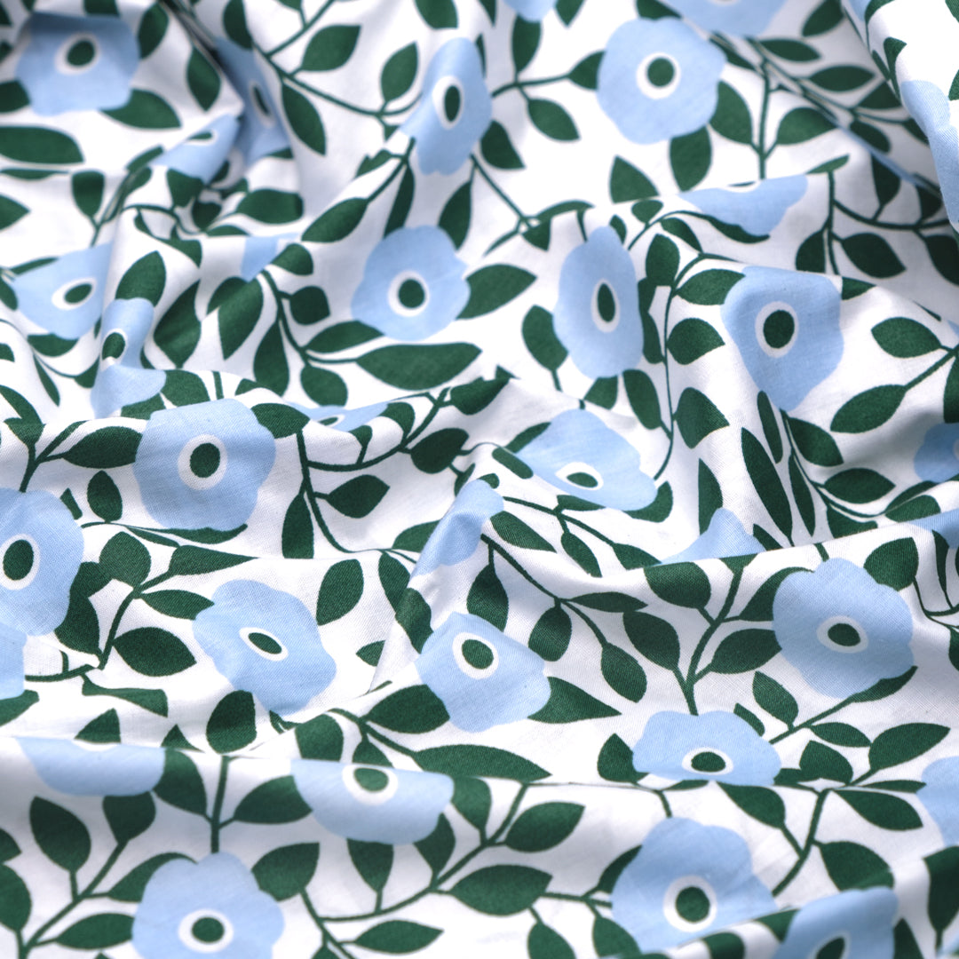 Spring Breeze Cotton Poplin - White/Forest/Sky | Blackbird Fabrics