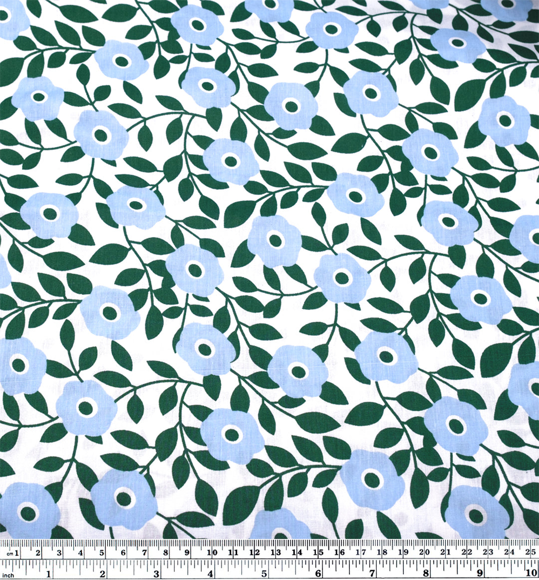Spring Breeze Cotton Poplin - White/Forest/Sky | Blackbird Fabrics