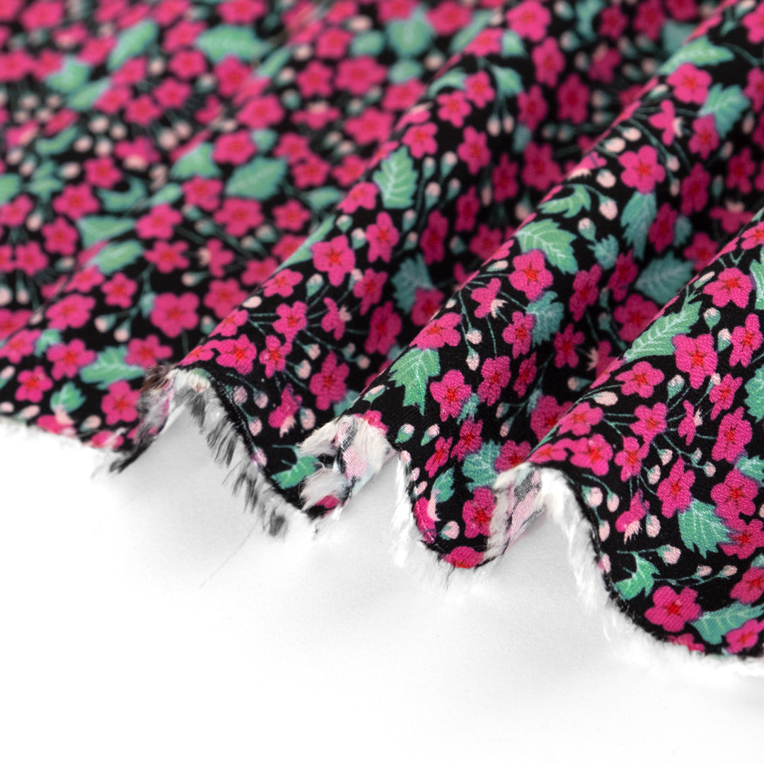 Ditsy Floral Viscose Crepe - Black/Magenta/Jade | Blackbird Fabrics