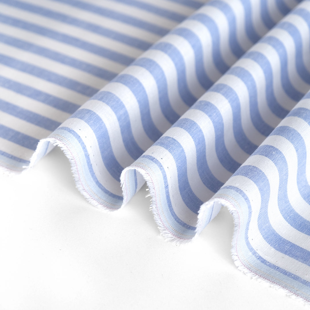 Linen Rayon Stripe - Sky Blue/White | Blackbird Fabrics