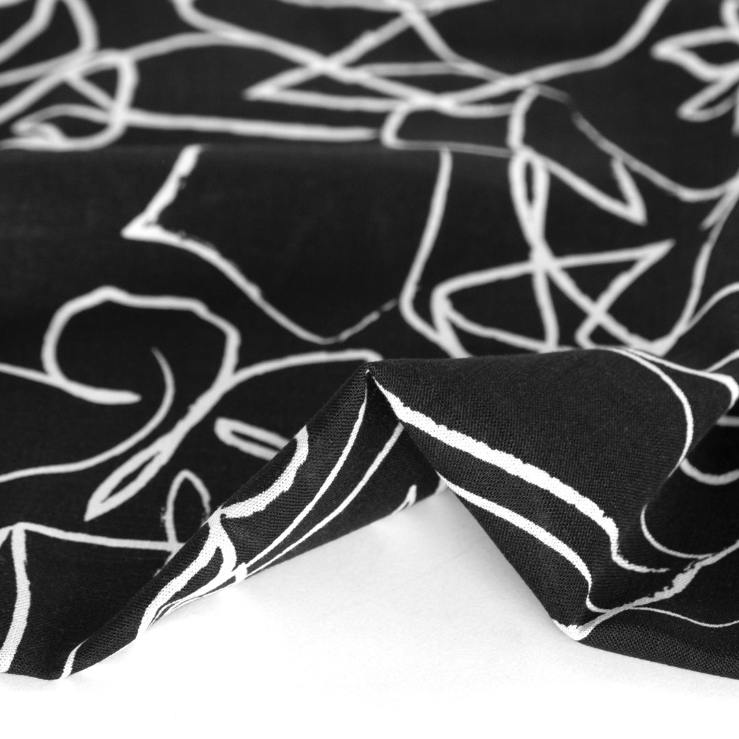 Sketched Palms Rayon Slub - Black/White