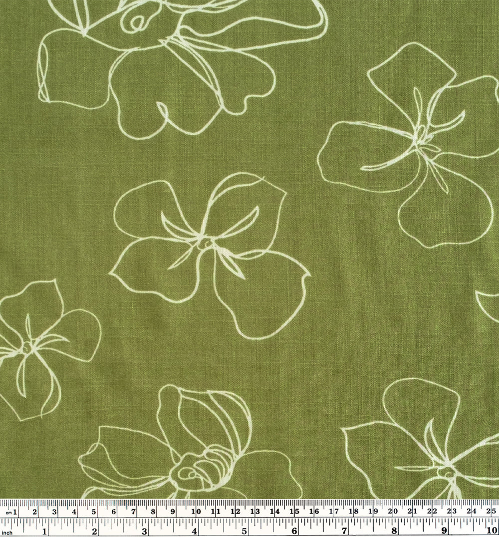 Scribble Flora Rayon Slub - Avocado/Ivory | Blackbird Fabrics