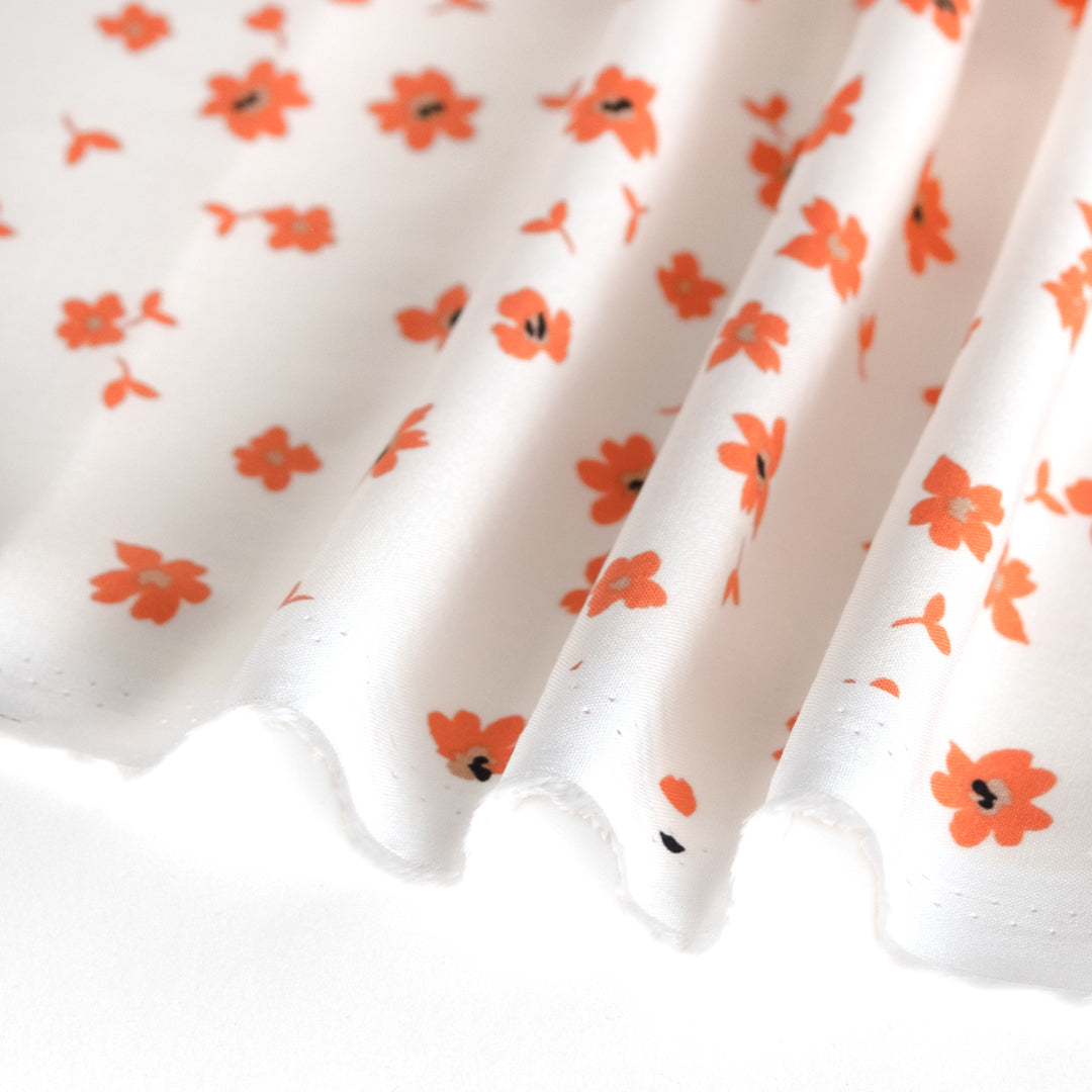 Falling Petals Rayon Challis - Ivory/Blood Orange | Blackbird Fabrics