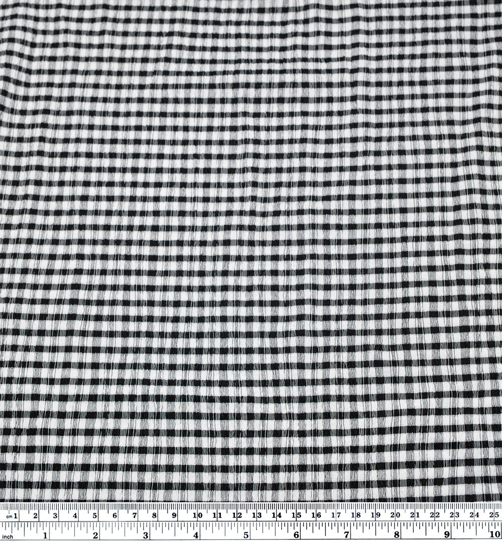 Mini Check Shirred Seersucker - Black | Blackbird Fabrics