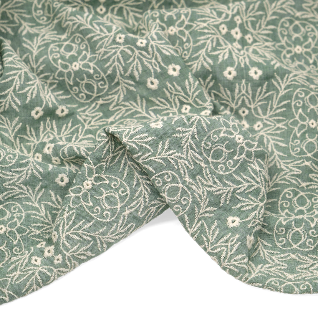 Enchanted Forest Embroidered Voile - Lichen | Blackbird Fabrics