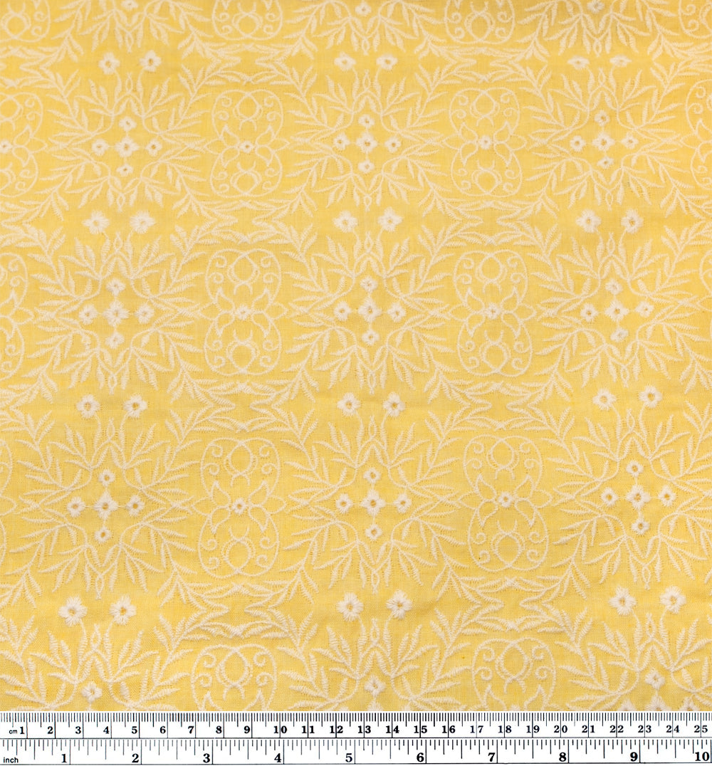 Enchanted Forest Embroidered Voile - Lemon Drop | Blackbird Fabrics
