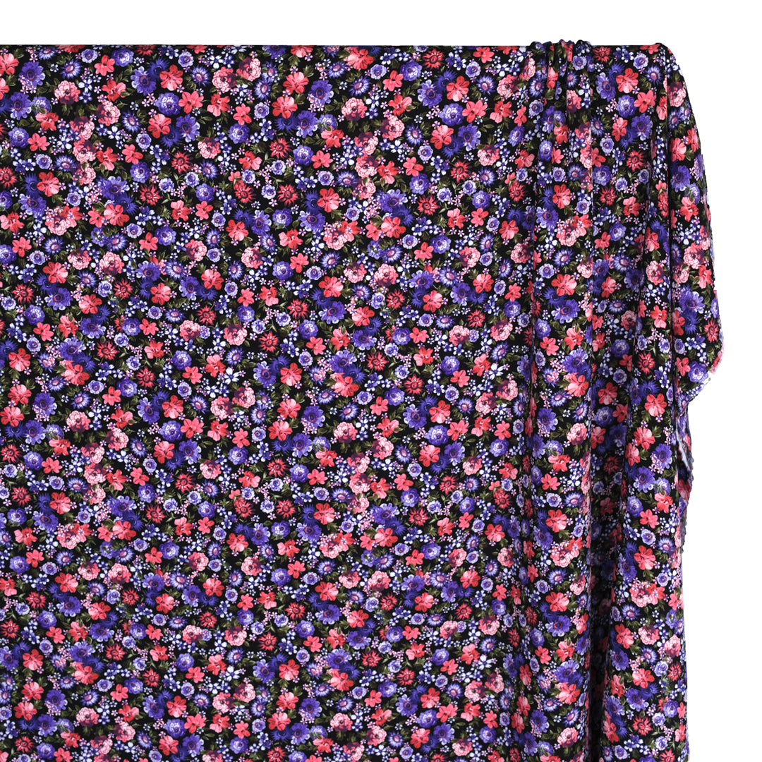 Wild Meadow Viscose Crepe - Black/Violet/Pink | Blackbird Fabrics