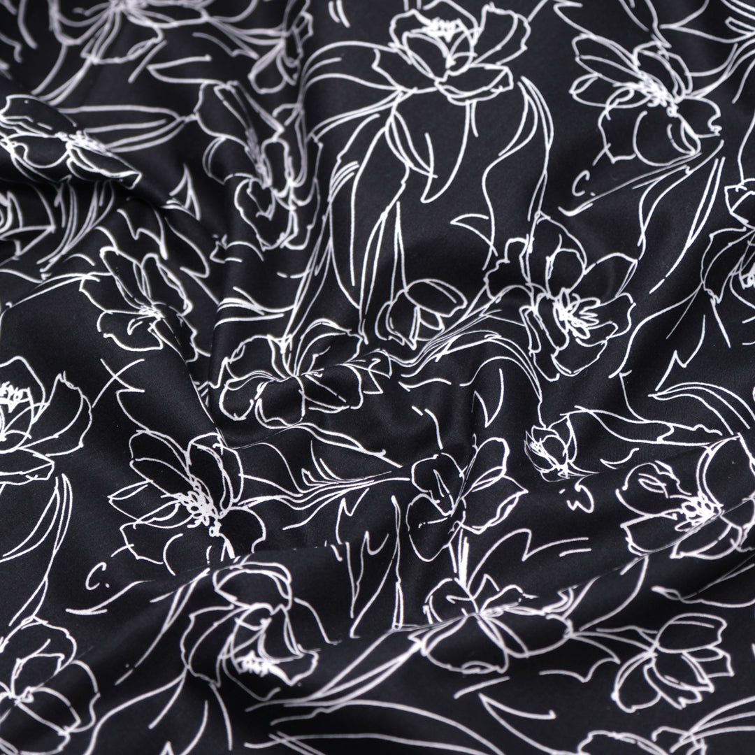 Garden Sketches Cotton Poplin - Black/White | Blackbird Fabrics