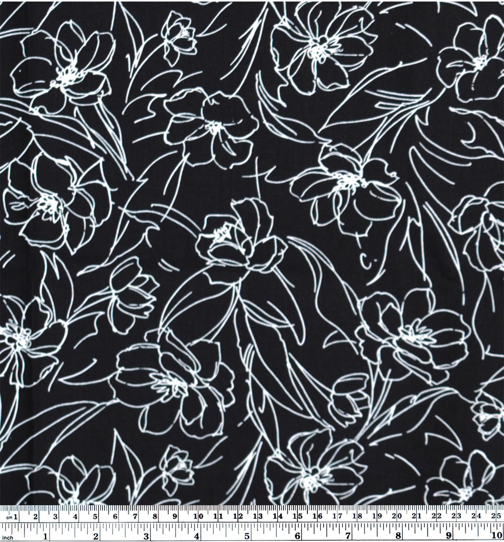 Garden Sketches Cotton Poplin - Black/White | Blackbird Fabrics