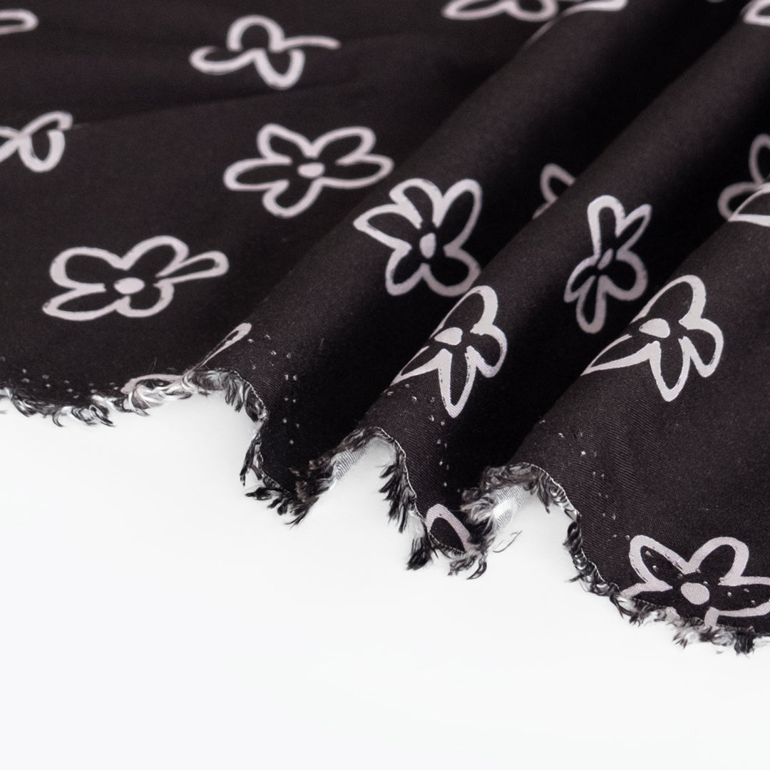 Forget-Me-Not LENZING™ ECOVERO™ Challis - Black/White | Blackbird Fabrics
