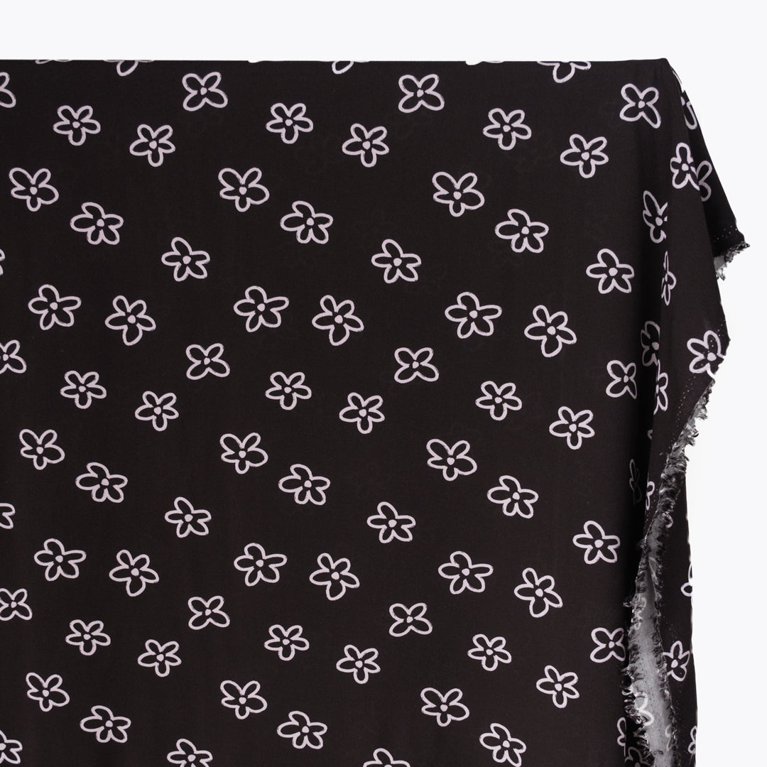 Forget-Me-Not LENZING™ ECOVERO™ Challis - Black/White | Blackbird Fabrics