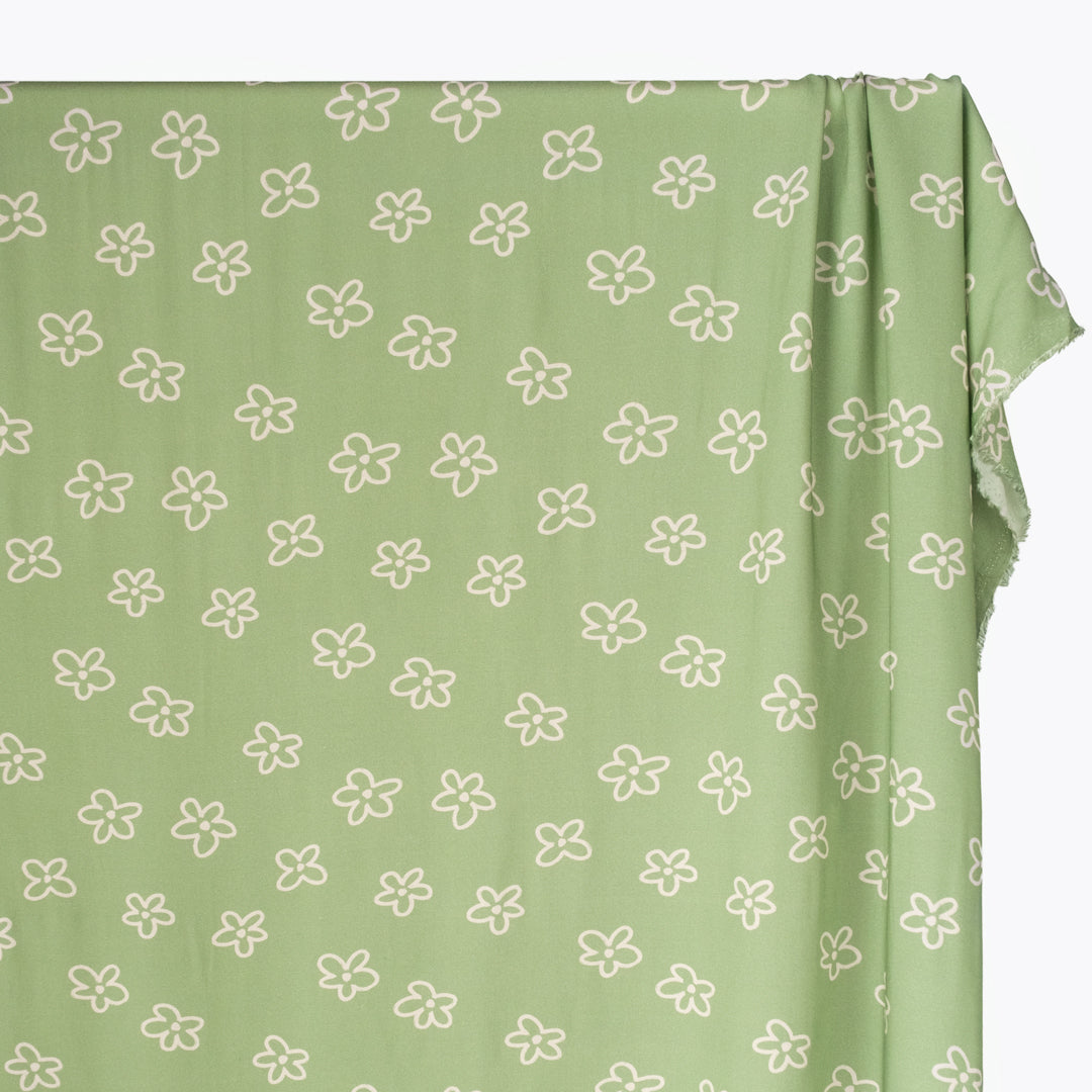 Forget-Me-Not LENZING™ ECOVERO™ Challis - Spring Green/Ecru | Blackbird Fabrics