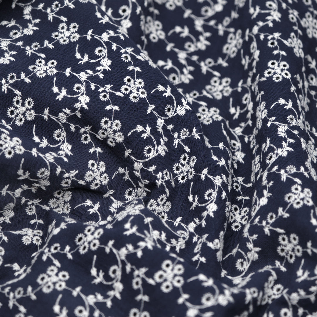 Blossom & Vine Cotton Eyelet - Navy | Blackbird Fabrics