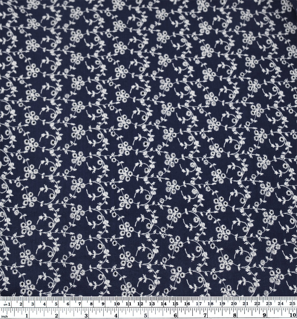Blossom & Vine Cotton Eyelet - Navy | Blackbird Fabrics