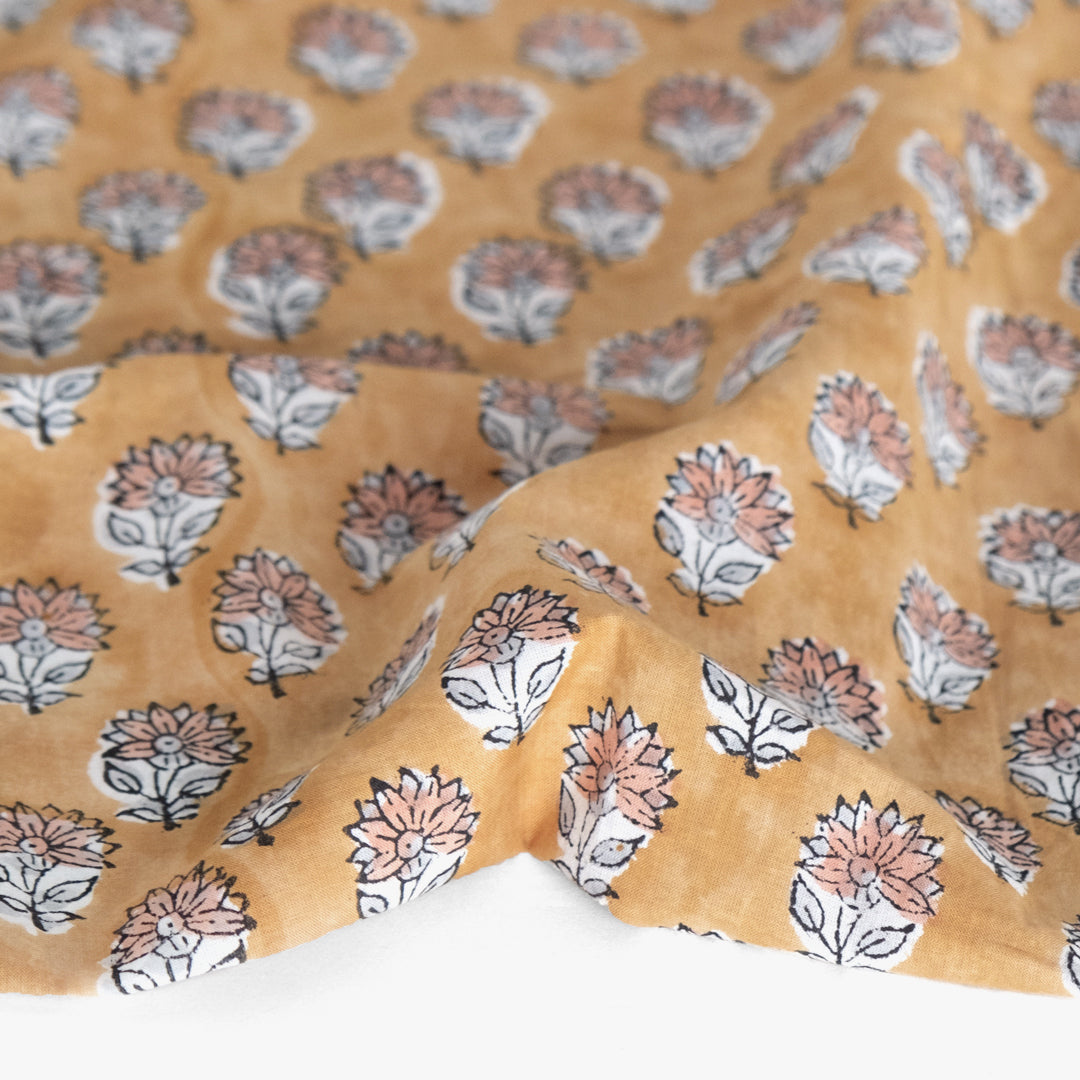 Bloom Block Printed Organic Cotton Batiste - Biscuit/Dusty Peach | Blackbird Fabrics
