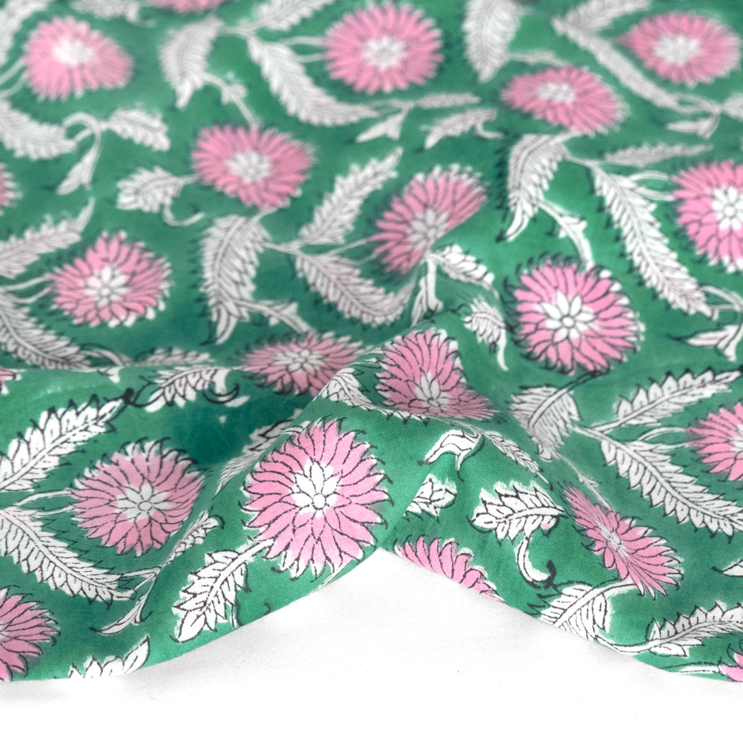 Tapestry Block Printed Organic Cotton Batiste - Green/Pink