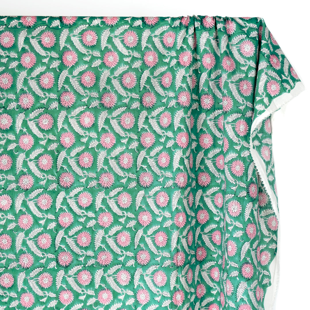 Tapestry Block Printed Organic Cotton Batiste - Green/Pink