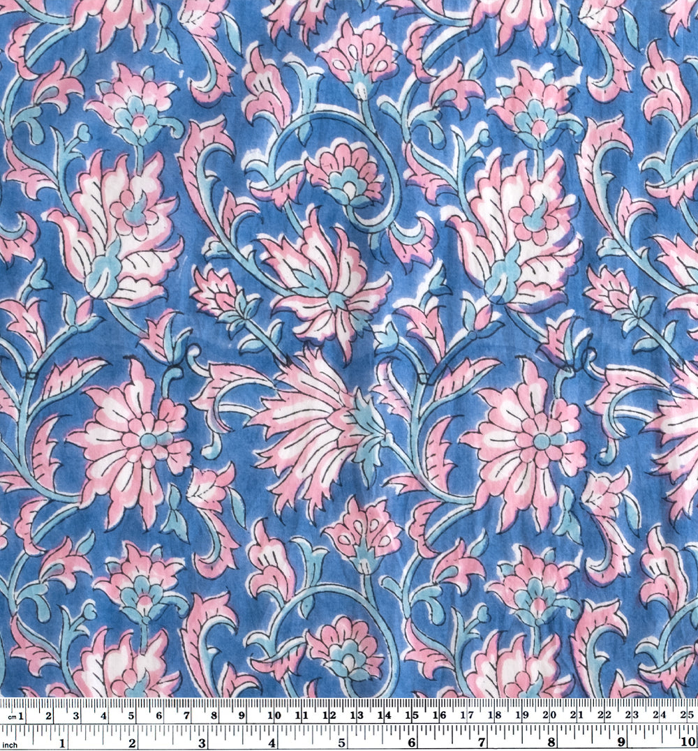Tapestry Block Printed Organic Cotton Batiste - Pacific/Pink/Aqua