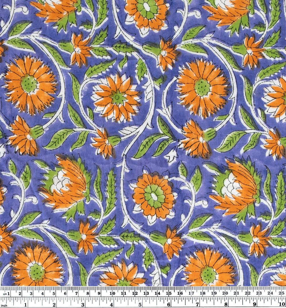 Tapestry Block Printed Organic Cotton Batiste - Vintage Blue/Green | Blackbird Fabrics